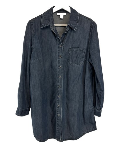 Coldwater Creek Blue Chambray Button-Up Tunic Top Tencil Collared Long Sleeve M