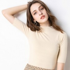 Women Slim Knitted Sweater Half Sleeve Jumper Turtle Neck Pullover Shirt Office