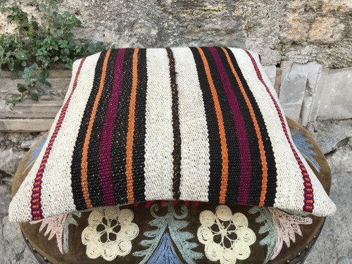 Almohada 16x16, almohada bohemia, almohada Kilim, almohada de lanzamiento, estuche cojín a rayas - Imagen 9 de 12