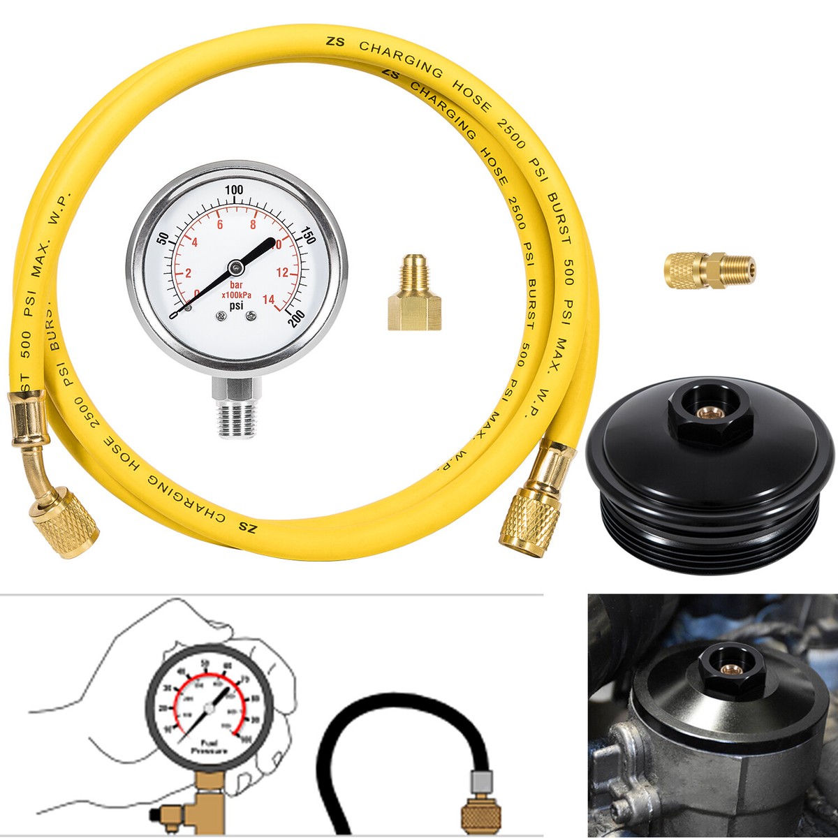 E-cowlboy Kit de prueba de presión de combustible para Ford 6.0L E-cowlboy Kit de prueba de presión de combustible para Ford 6.0L