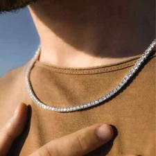 20Ct Round Lab Created Diamond Men Tennis Necklace 14K White Gold Plated 20" 3MM