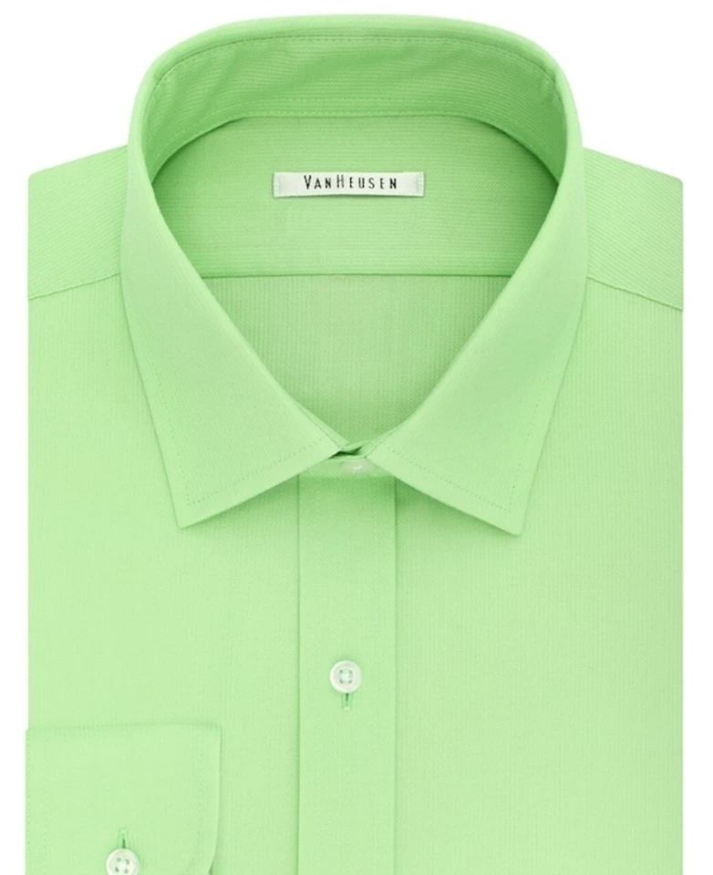 Nueva Camisa Van Heusen Para Hombre Ajuste Regular Cuello Flexible PinCord Mangas Largas Verde Foto 2 de 4