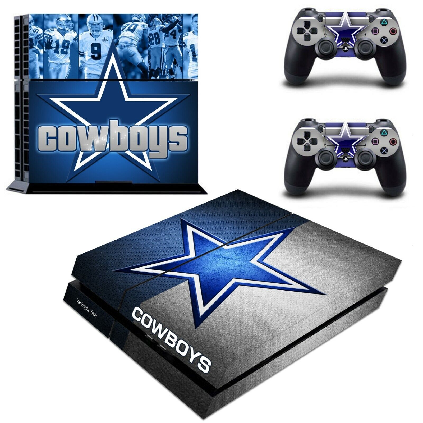 PS4 Slim Console Controllers Skins Dallas Cowboys Blue Wrap Decals Stickers