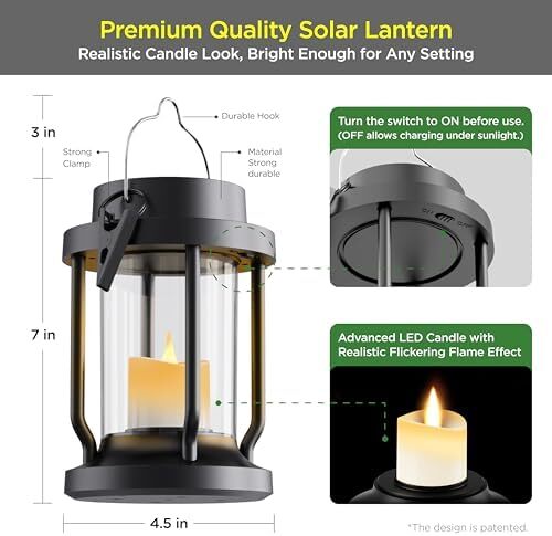 Solar Hanging Lantern Outdoor Indoor Use, Flickering LED Garden Decor Light - Picture 6 of 6