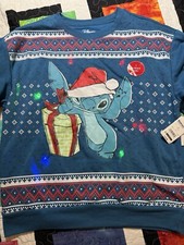Disney Stitch Christmas Sweatshirt Pull Over LIGHT UP Women s Large 11-13 NWT