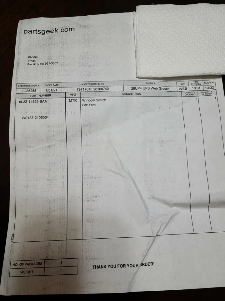 Interruptor de ventana eléctrica de puerta delantera izquierda Motorcraft SW-7208 - 07 Mercury Mountaineer Foto 3 de 4
