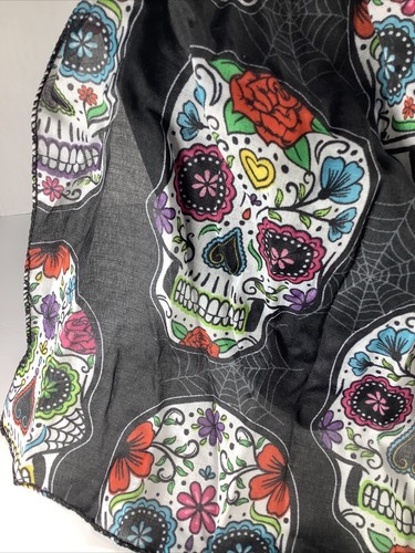 Day of the Dead /Sugar Skull "Black” Scarf (Echarpe) Tribal, Dia Los Muertos - Picture 2 of 6