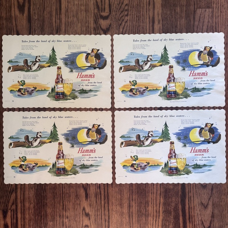 *Lot of 4* HAMM’S Beer VINTAGE 1960 or 70s Paper Placemat NEVER USED Hamms Bear 