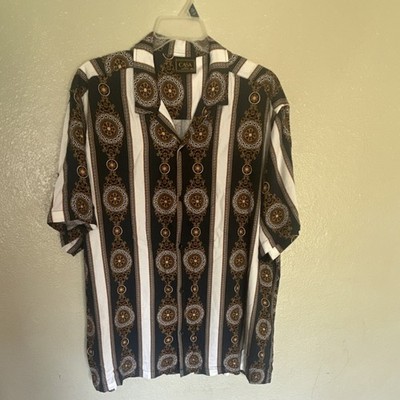 CASA Moda Couture 3XL Men's Short Sleeve Geometric Button-Up Shirt Black Gold