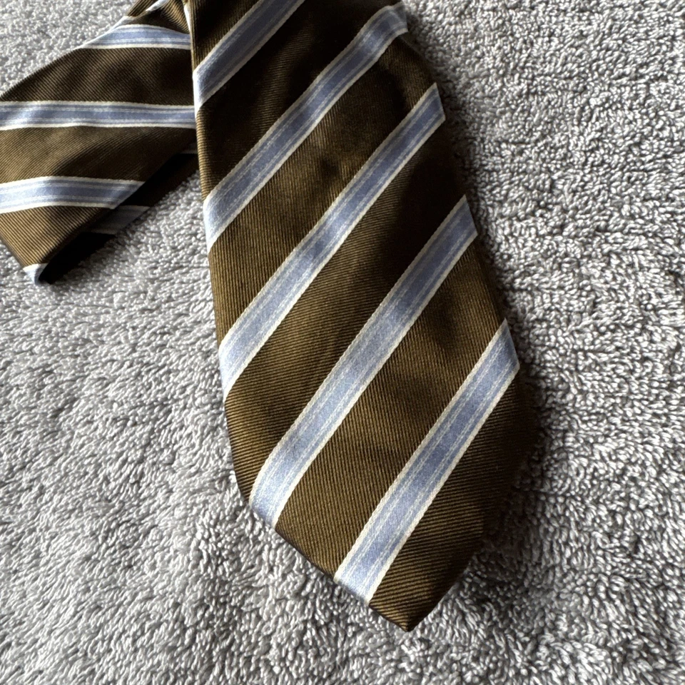 Corbata Canali Verde Azul Oliva Rayas Mezcla Seda Formal Italia Diseñador Foto 3 de 4