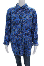 Marni Women Collared Floral Tunic Button-Up Blue Long Sleeve Size M