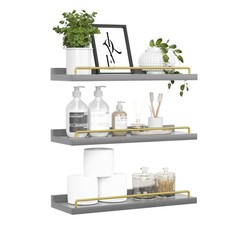 3 PCS Grey Gold Floating Wall Shelves Decorative Storage Living Room Bathroom