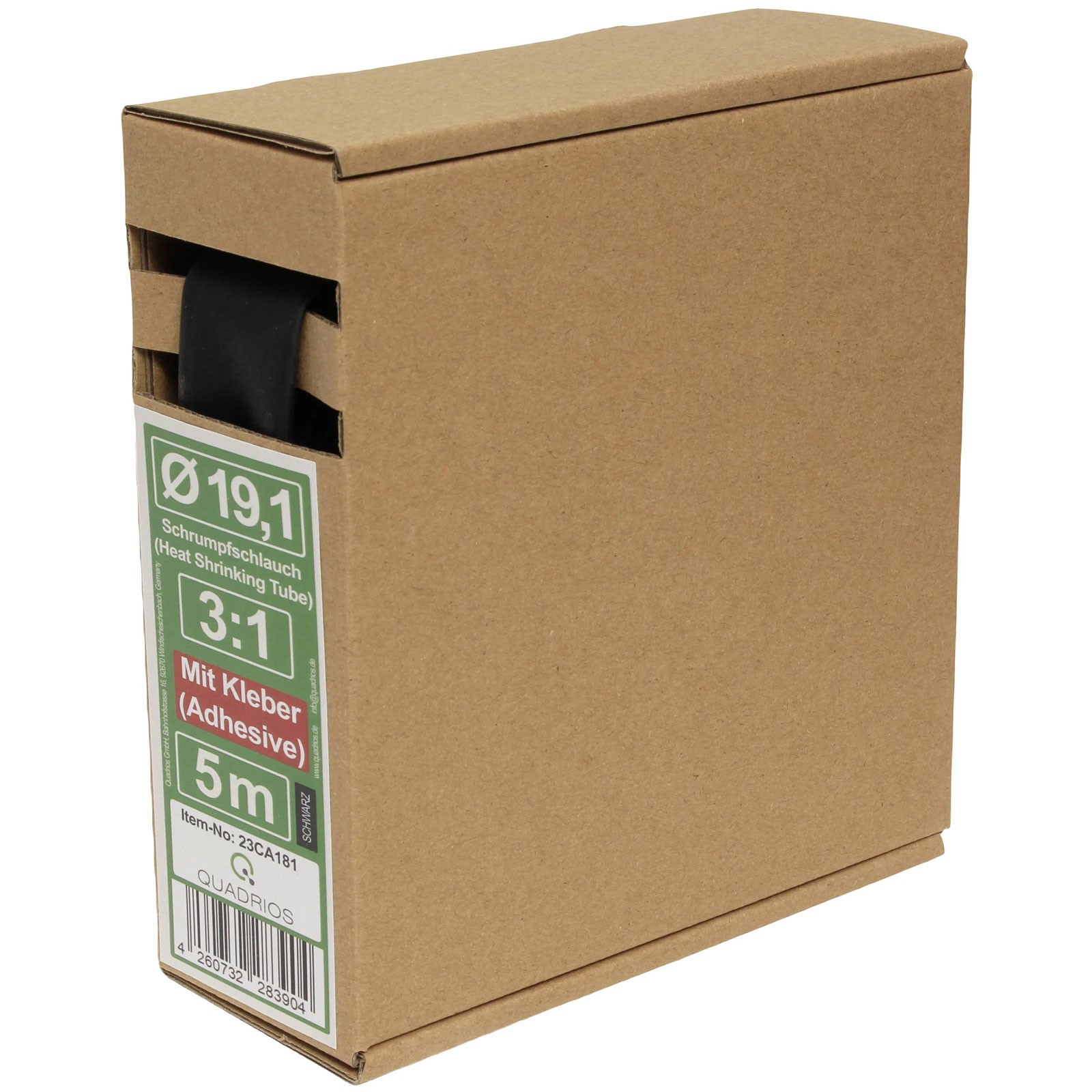 Quadrios Heatshrink Adhesive Black 19.1mm 3:1 5m Waterproof