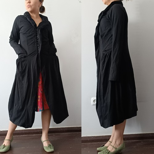 Cappotto nero in jersey di cotone Rundholz con ganci aderente taglia L-XL - Foto 2 di 14