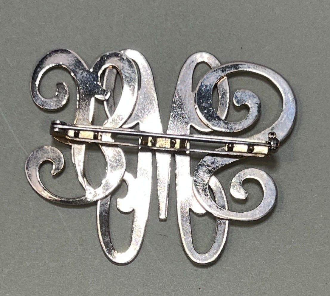 Vintage Cursive Monogram Initials Brooch Pin BWS … - image 5