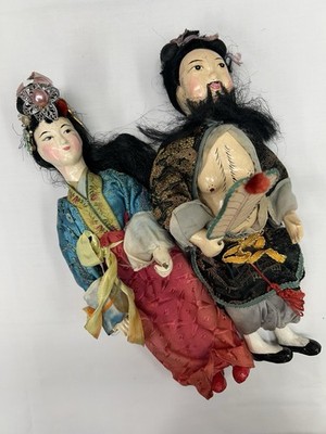 Vintage Asian Opera Style Stiff Dolls Handmade Pair Male And Female