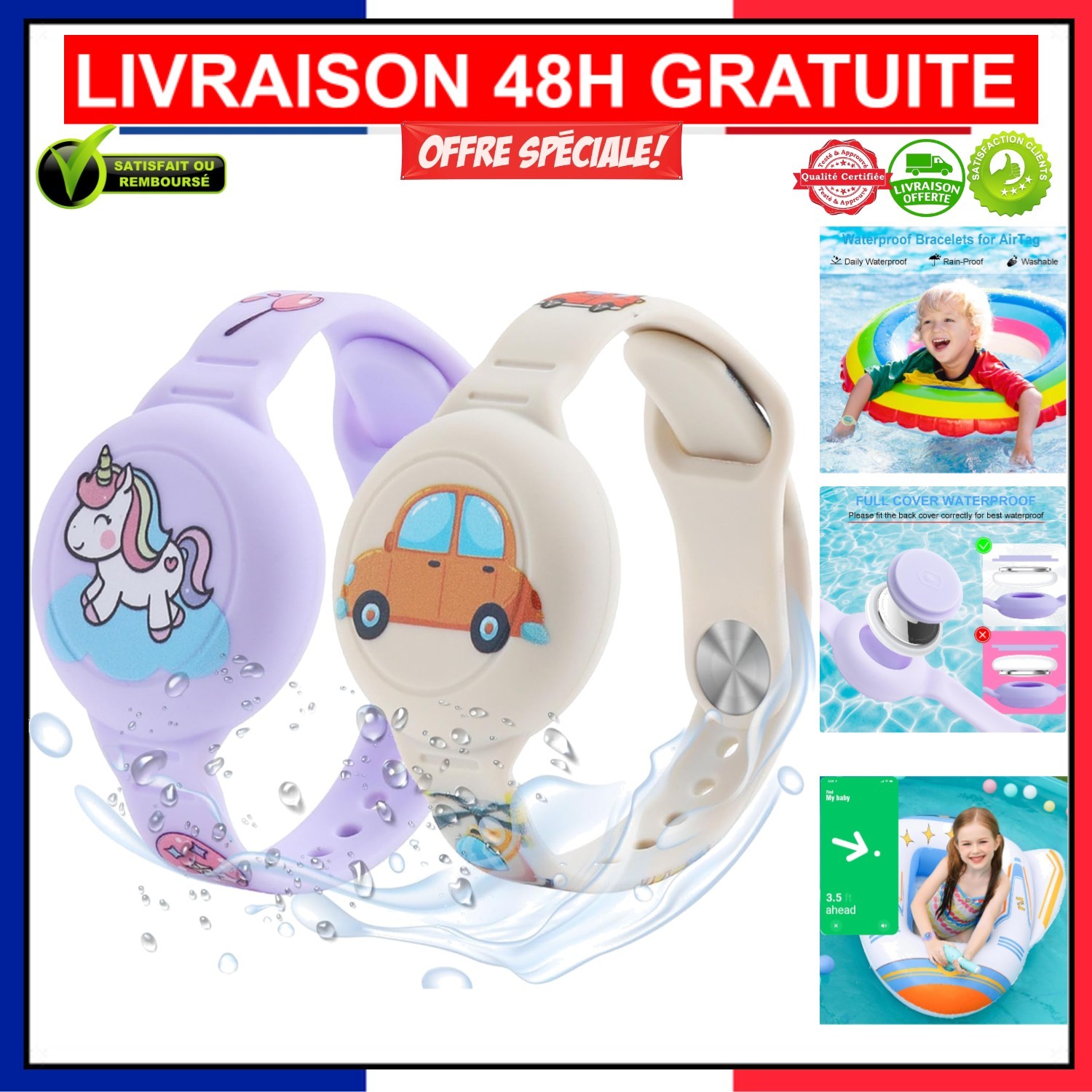 Bracelet GPS étanche avec bouton SOS et balise de sécurité en silicone