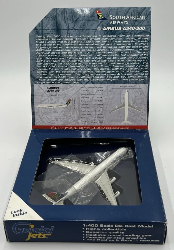 GeminiJets 1:400 South African Airways Airbus A340-300 Die-Cast Plane ZS-SXC - Image 2 of 4