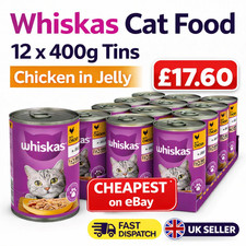 Whiskas Cat Food 12 x 400g Tins Chicken in Jelly | Complete Wet Cat Food | UK 3.67 per kilo