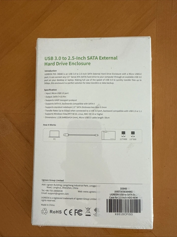 UGREEN 2.5 Hard Drive Enclosure USB 3.0 To SATA III Adapter Supports 2.5 Inch WD - Image 2 of 4