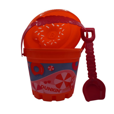DUNKIN 2025 LIMITED EDITION BEACH BUCKET W/SHOVEL, HANDLE & LID, BRAND NEW!!!