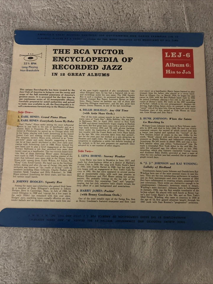 Two RCA Jazz Albums 33 1/3 RPM LOUIS ARMSTRONG BILLIE HOLIDAY HARRY JAMES ETC - Image 4 of 4