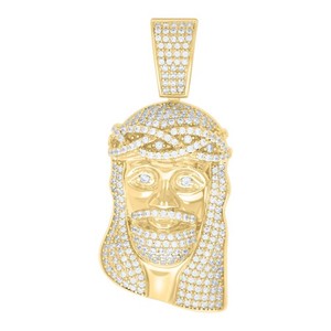 Authentic 925 Yellow Gold Plated Moissanite Religion Head Charm Jesus Face Pendant 1.52 CT