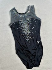 GK ELITE Leotard GYMNASTICS Silver Sequin Bling BLACK Bodysuit USA Tank SIZE: CL