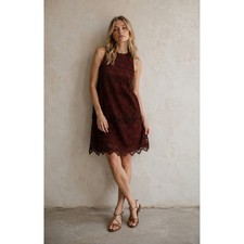 VTG Joseph Magnin XS/SM Lace Dress Burgundy Shift Retro Cocktail Wedding 60s 70s