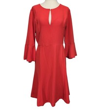 Ann Taylor Dress Womens 6 Red Bell Sleeve Keyhole Fit & Flare Cocktail A-Line