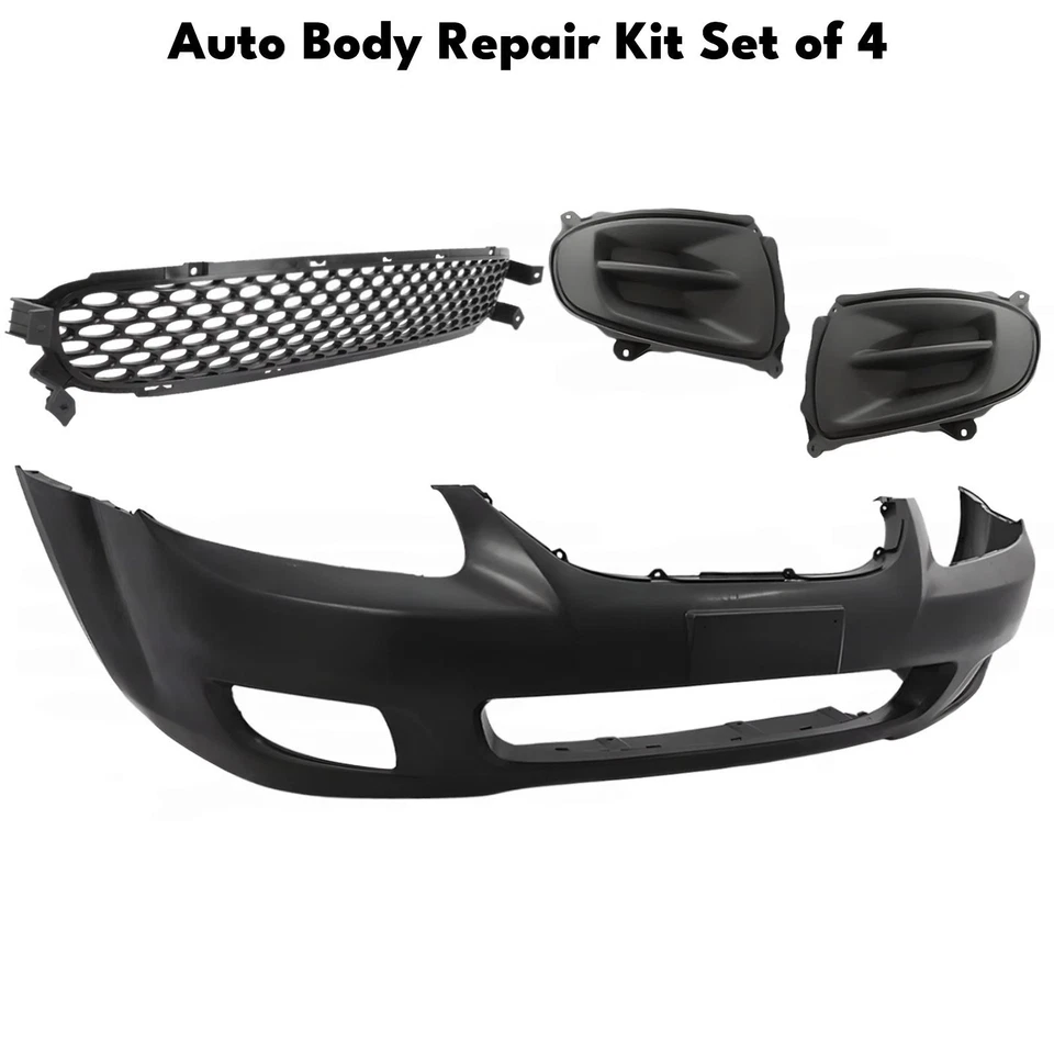 Front Bumper Cover Primed Plastic & Fog Lights Cover Kit For 07-2009 Kia Spectra Foto 2 de 4