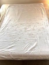 White damask tablecloth 80 x 54 subtle butterfly flower polyester fabric
