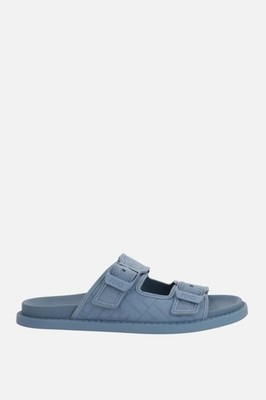 FENDI Feel FF Blue Nabuk Slide Sandals New & Authentic