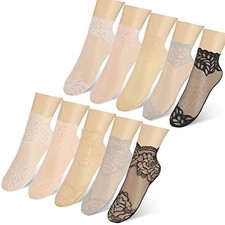 10 Pairs Women's Lace Socks Sheer Lace Fishnet Ankle Mesh Ruffle Socks for