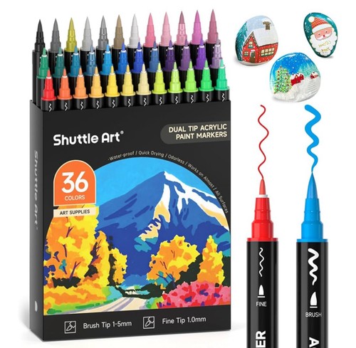Shuttle Art 36 Farben Dual Tip Acrylfarbe Marker Pinsel und Fine Tip Art