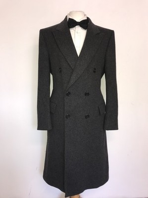 CROMBIE - langer grauer schwerer Herren-Wollmantel - UK 42 Reg - schöner Mantel