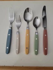 19 Annova Inox Stainless Flatware Plastic Retro Art Deco Handles Pastel Picnic 