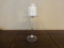 17" Tall Glass Stemmed Hurricane Candle Holder with White Pillar Candle