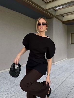 ZARA WOMAN NEW SS26 ZW COLL. BALLOON SLEEVE TOP BLACK| 1101/198 SIZE XS, M