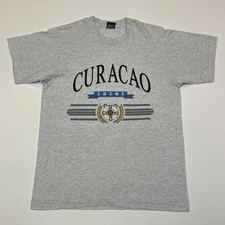 Vintage Curacao T-Shirt Men’s Large Made in USA Single Stitch Gray Screen Stars