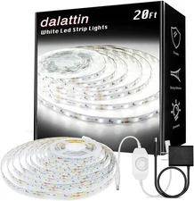 dalattin White LED Strip Lights, 20ft Dimmable Super Bright 20FT, 6500K 