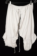 Antique French Victorian White Cotton Embroidered Bloomers 28" Waist VG Cond