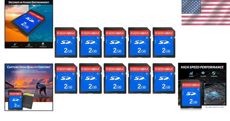 Paquete de 10 tarjetas SD Clase 4 de 2 GB de alta fiabilidad de memoria flash para todos los dispositivos Foto 2 de 4