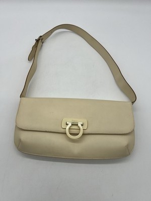 Vintage Salvatore Ferragamo Women s Cream Color Leather Over Shoulder Bag.