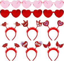 12Pcs Valentine'S Day Heart Headbands  Heart Shaped Sunglasses Sweet Love Head