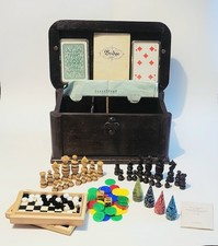 Vintage Spielkiste, Kartenspiele, Holzbox, Spielesammlung