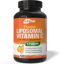 NutriFlair Liposomal Vitamin C 1700mg – 180 Vegan 180 180 Count (Pack of 1)