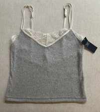 Abercrombie & Fitch Gray Ribbed Lace Trim Cami Tank Top Sleep Size S NWT