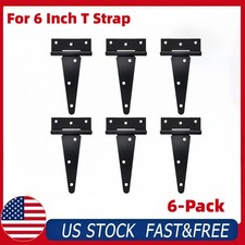 6-Pack Heavy Duty 6 Inch T Strap Hinges Black Gate Hinges for Shed Barn Door