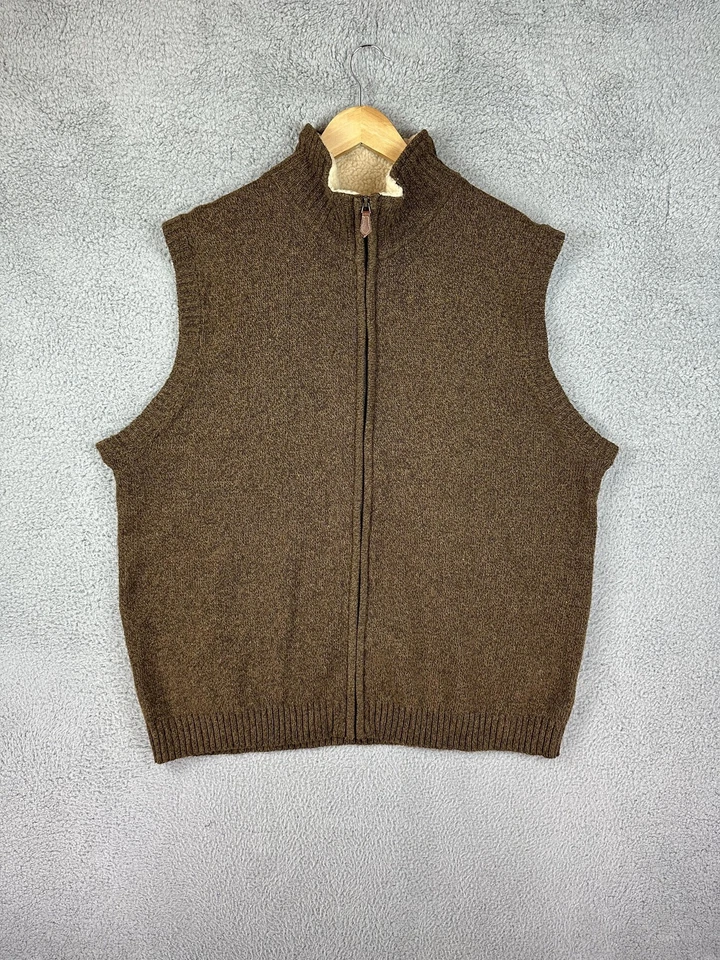 Haggar 背心男式 2XL 棕色夏尔巴羊毛衬里全拉链针织毛衣休闲男式 — 第 2/4 张图片